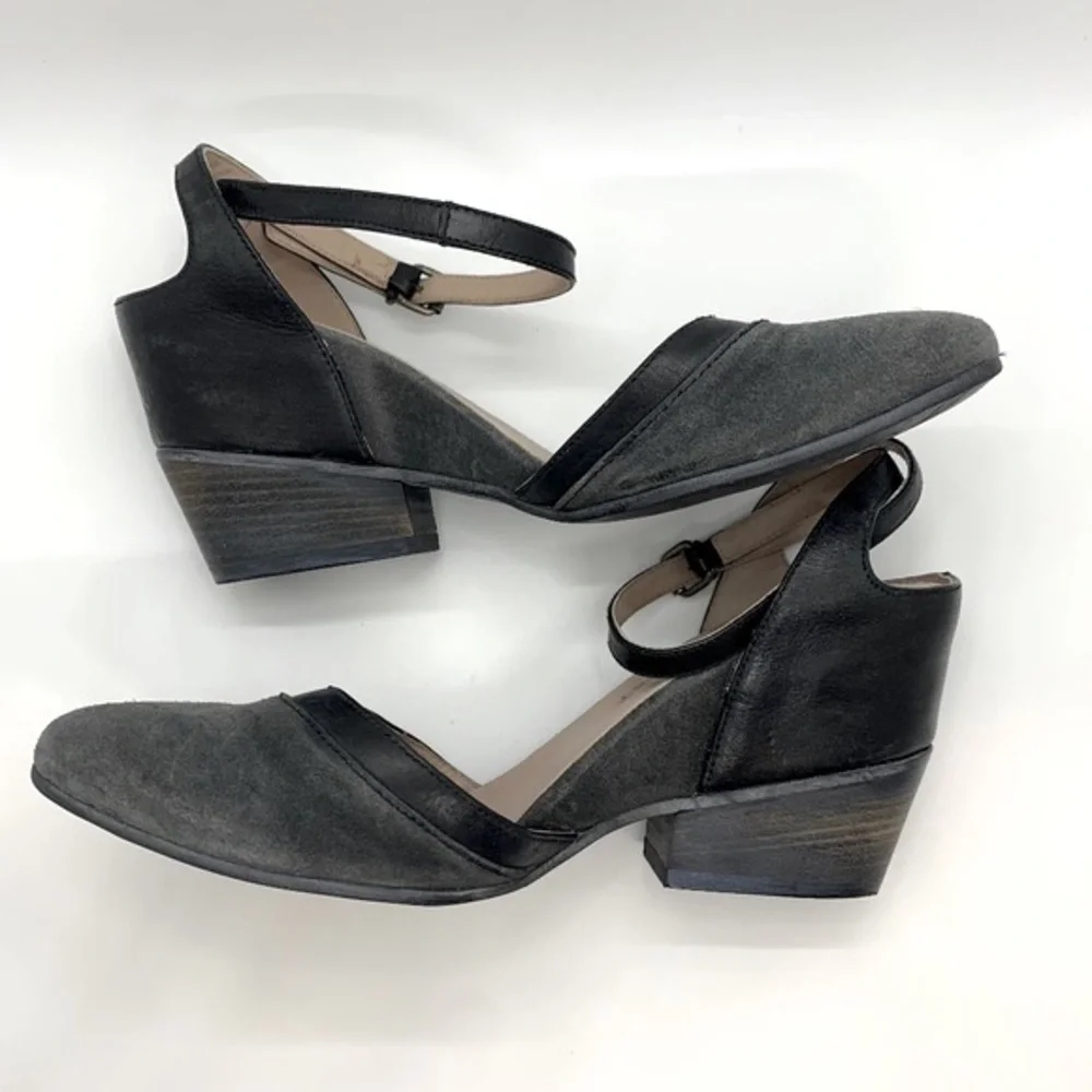 Janet & Janet Round Toe Single Strap Heel Gray Black 39EU Career Academia Office